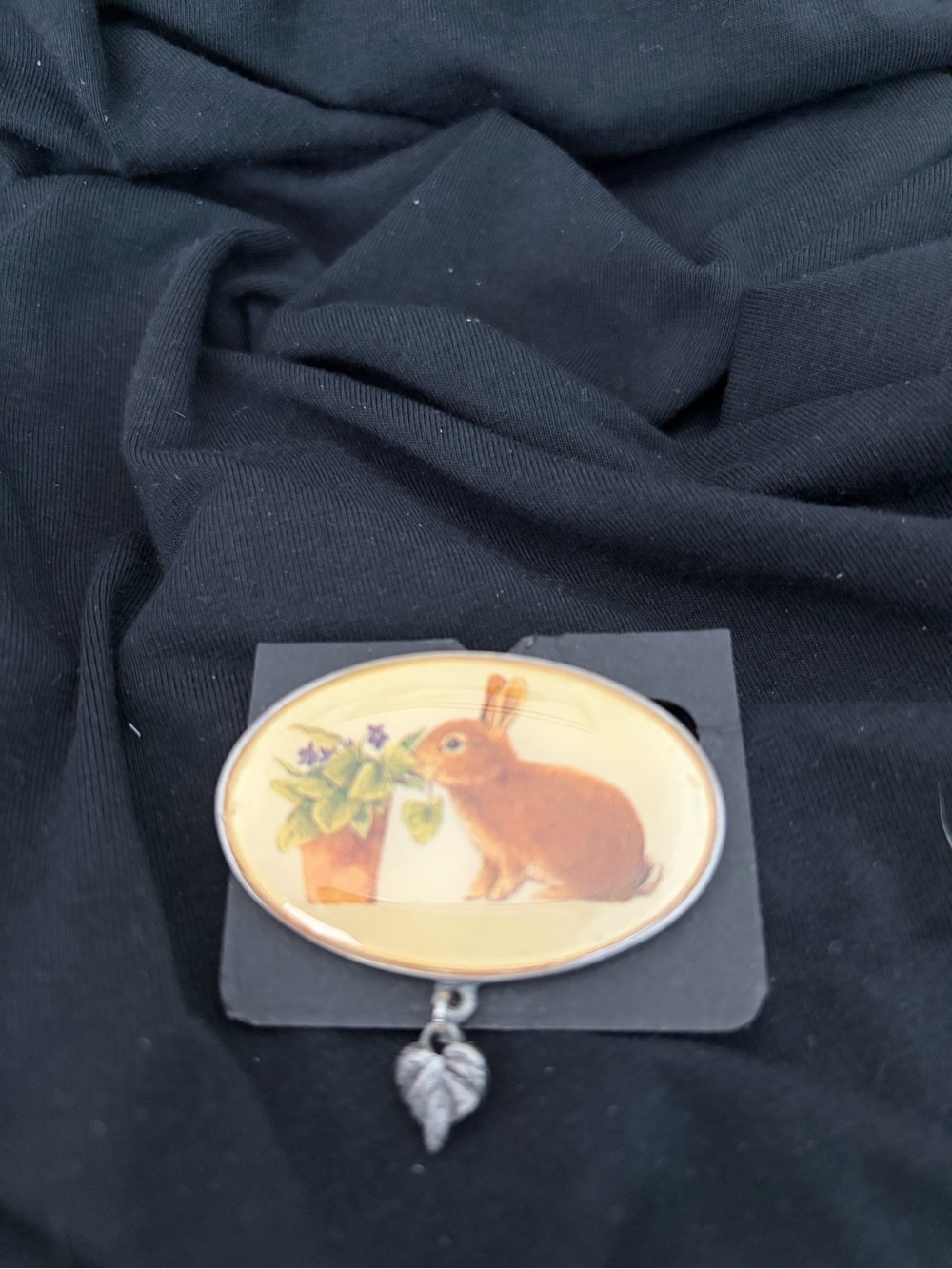 Vintage-Inspired Brown Rabbit Brooch Pin with Leaf Charm